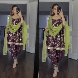 Beautiful flower and leaf sequence work Punjabi patiala dhoti suit